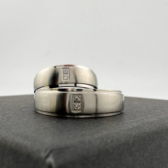 His and Hers Stainless Steel Diamond Wedding Band Set (Size 5 & Size 10) - Picture 7 of 7